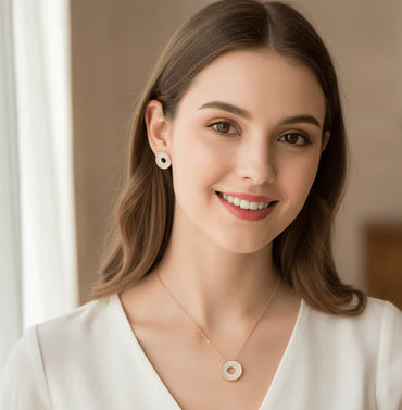 Elegant Halo Round Pendant & Stud Set